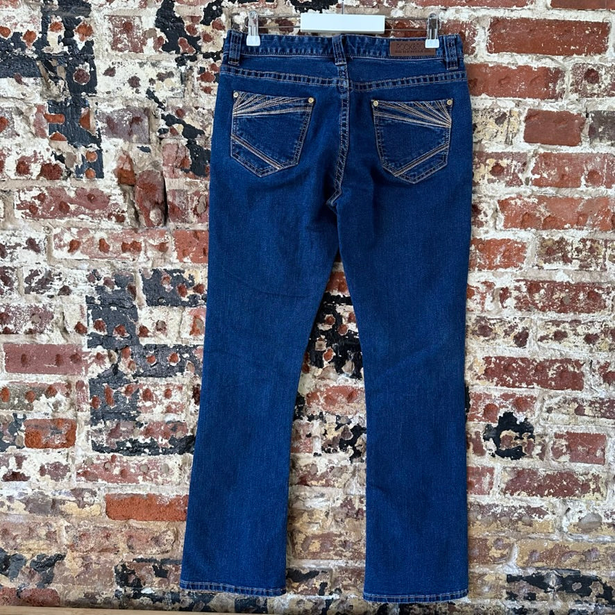 Rock & Roll Cowgirl Boyfriend Jeans Womens 27x32 Blue Denim Stretch Thick Stitch