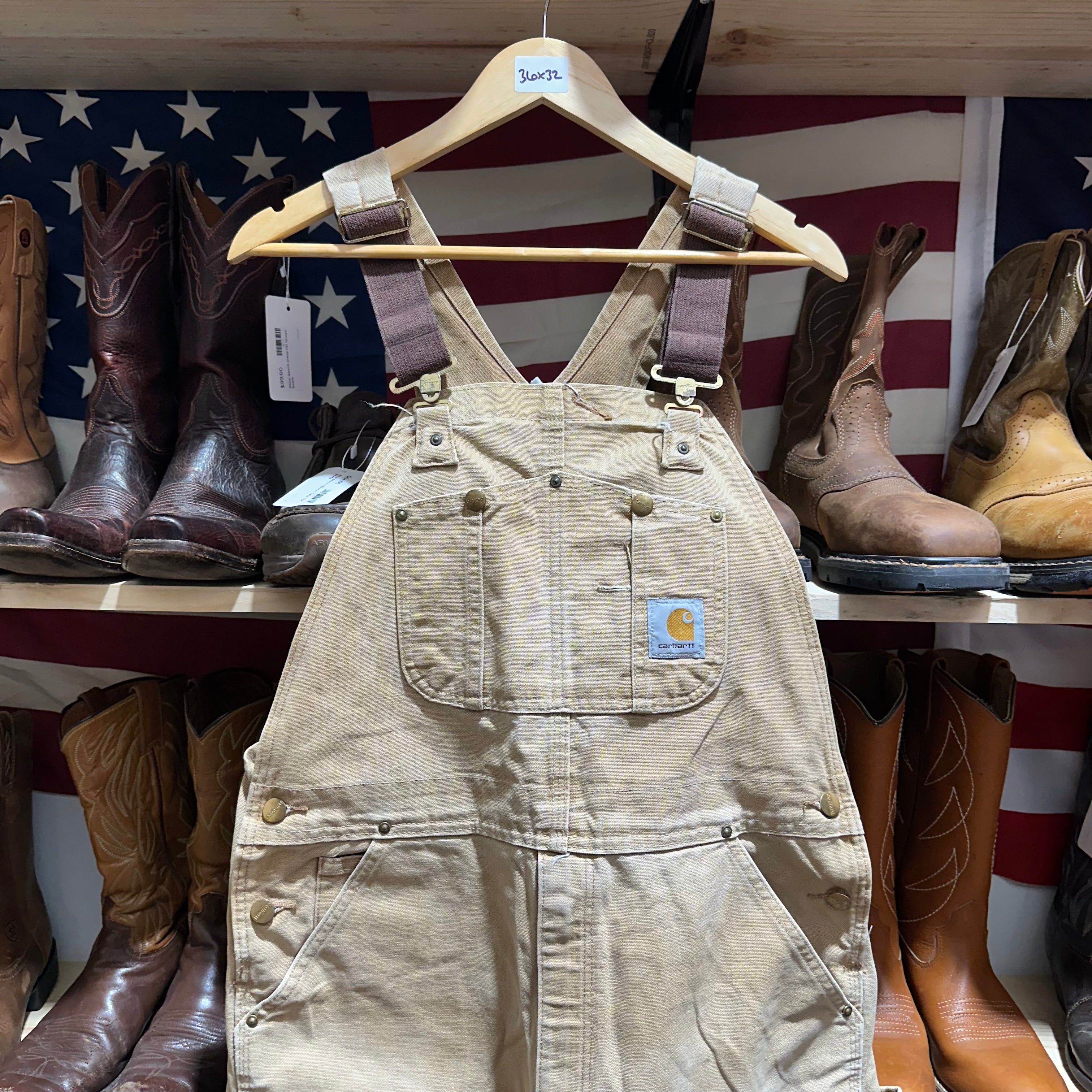 Carhartt R01 Mens 36x32 Brown Bibs