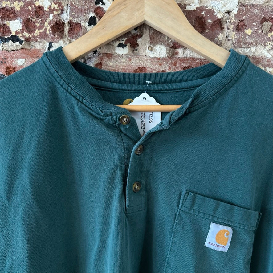 Carhartt Men's 2XL Short Sleeve T Shirt Henley Logo Pocket T Green
