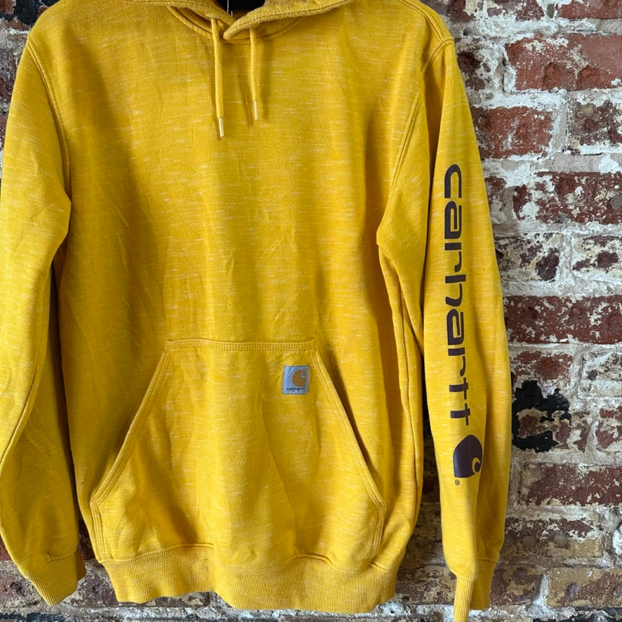 Carhartt Men's Small Sleeve Logo Hoodie Loose Fit Workwear Yellow K288