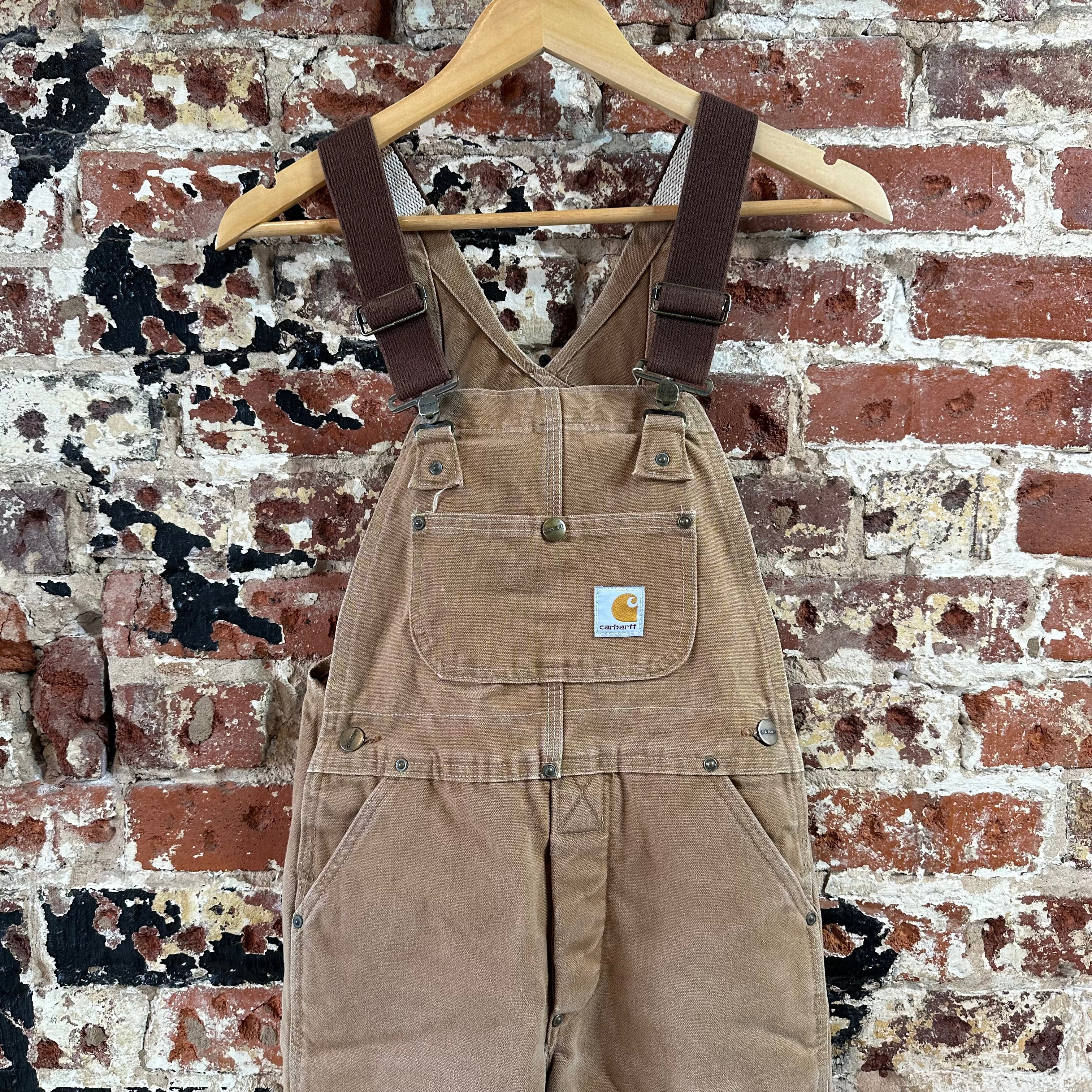 Vintage Carhartt Boy's Medium Brown Bib Insulated Overalls Double Knee Farm Bibs