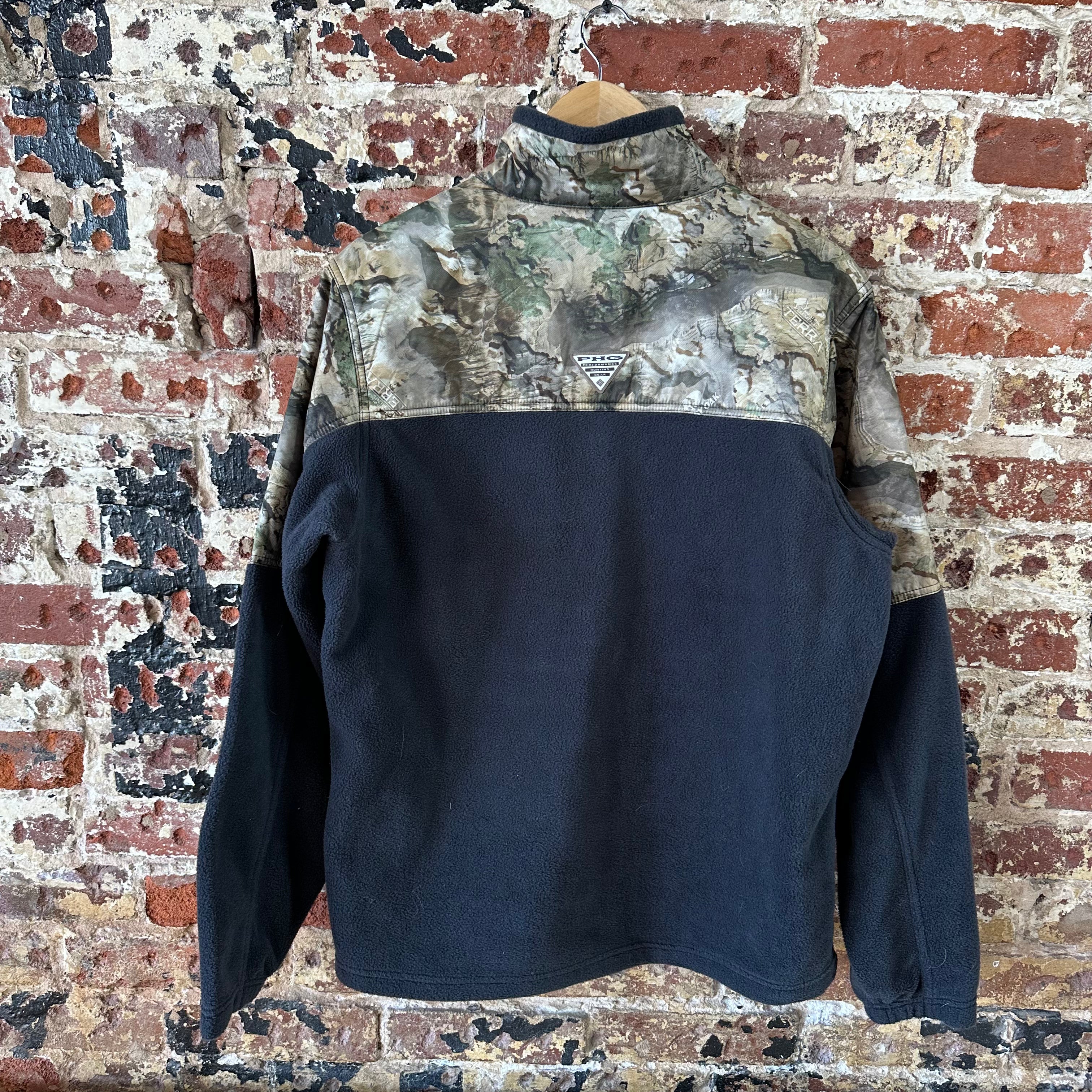 Columbia Sweater Mens Medium Camo Mossy Oak Terra Fleece PHG Hunt Pullover Black