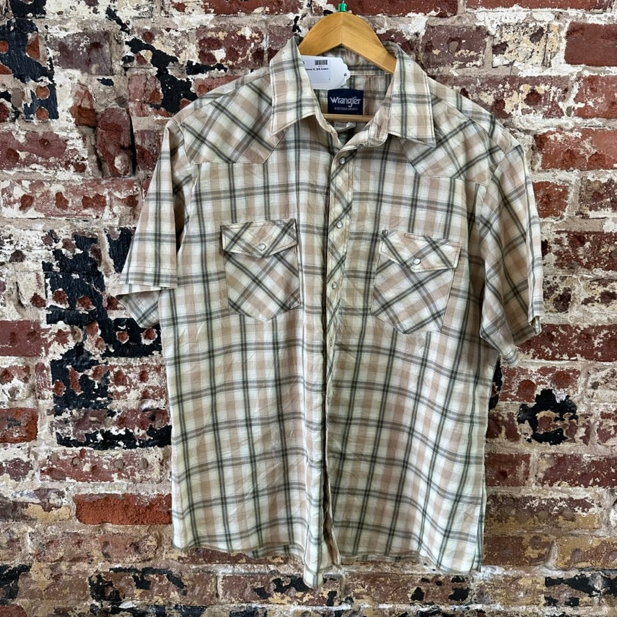 Wrangler Shirt Mens XL Short Sleeve Button Pocket Rockabilly Western Snap Green