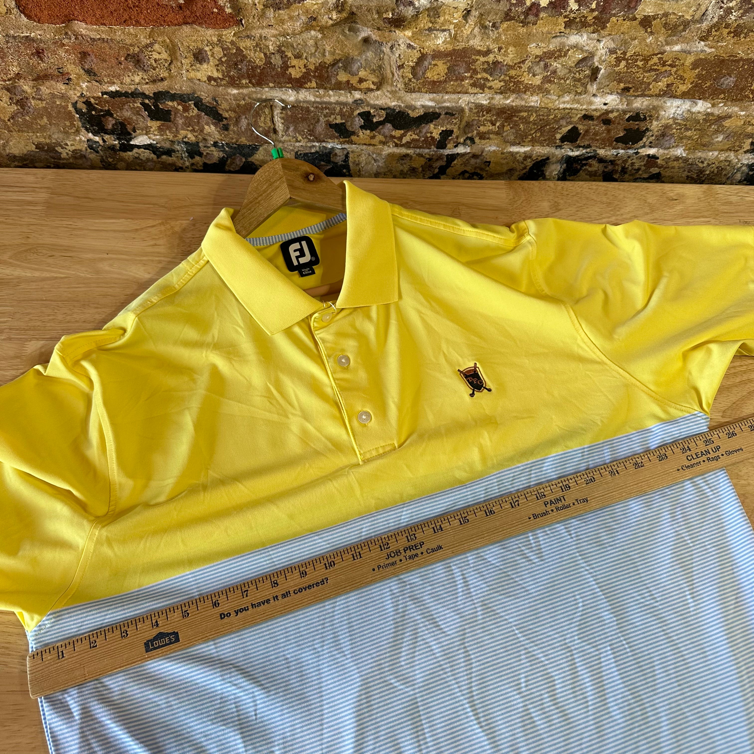 Footjoy Golf Shirt Mens XL TFC yellow blue Stripe Performance