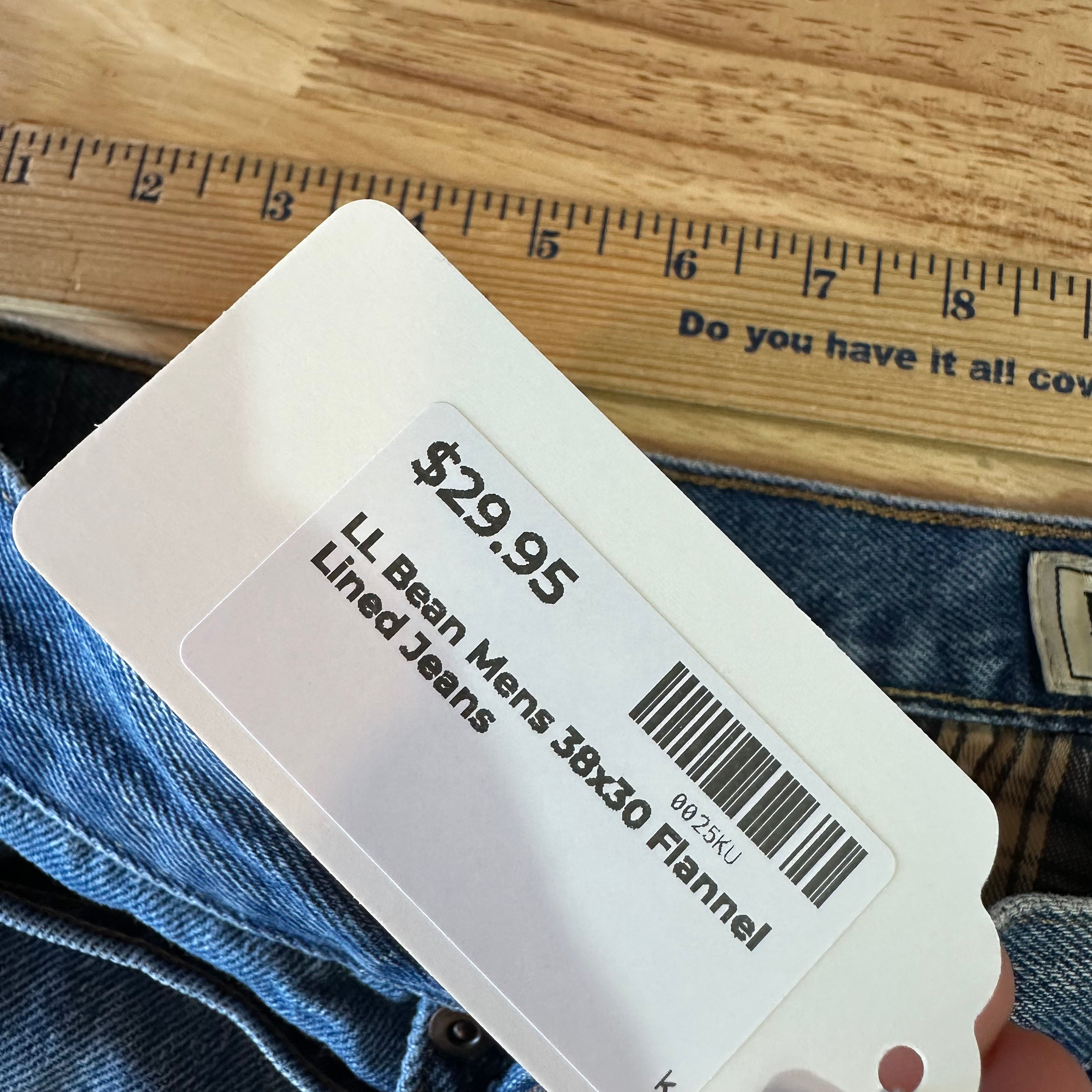 LL Bean Mens 38x30 Flannel lined Blue Jeans