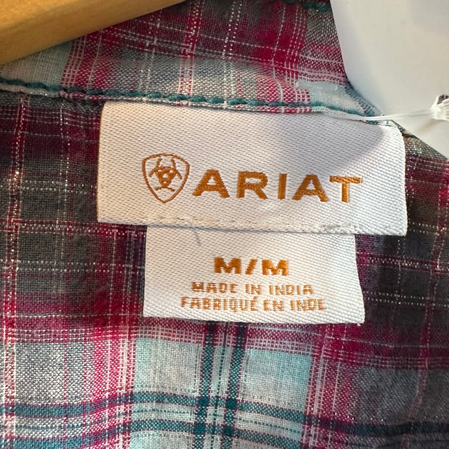 Ariat Womens Shirt Long Sleeve Snap Button Front Plaid Western Print Medium