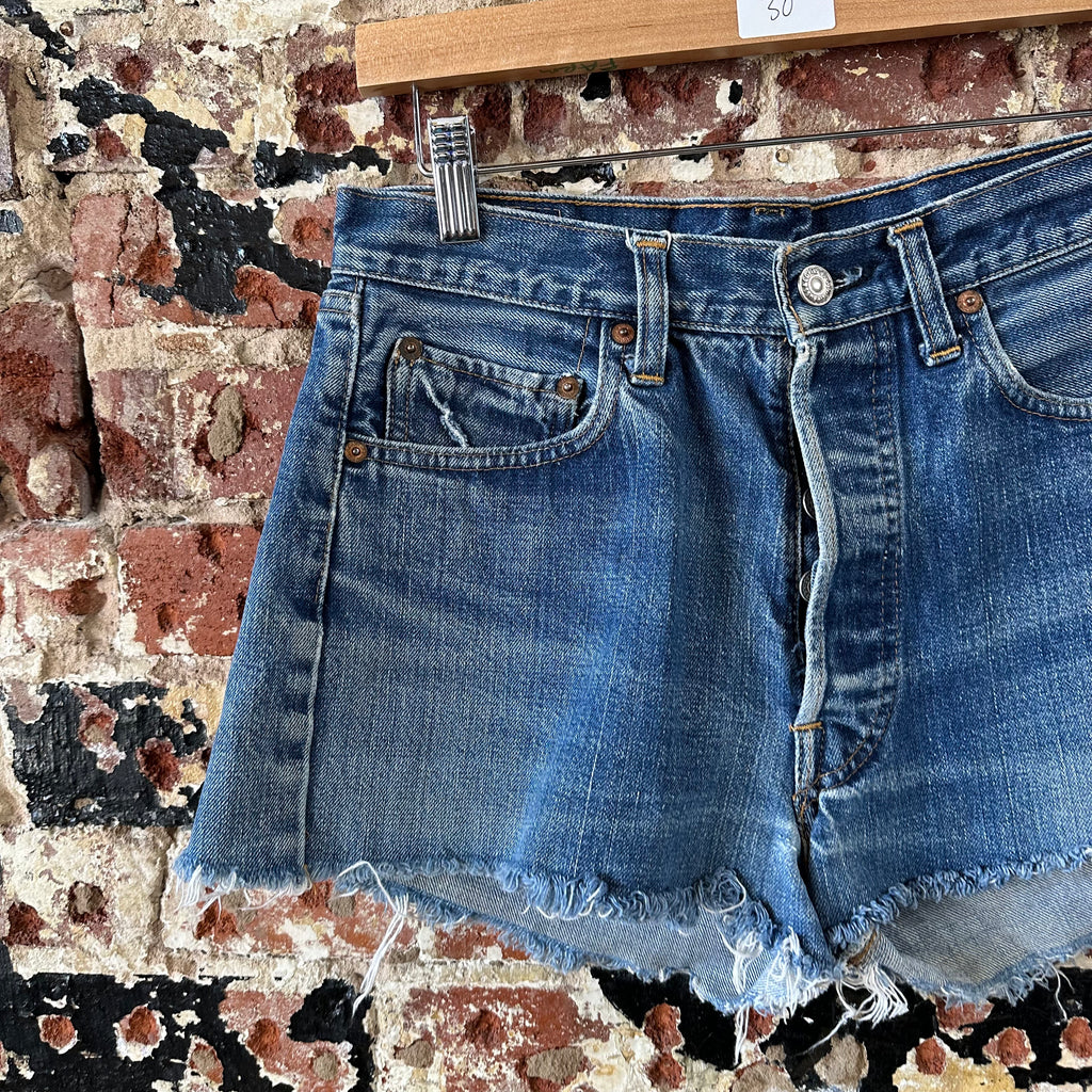 Levi's Cut Off Denim Blue Jean Shorts Womens 30 Distressed - 29x2" inseam