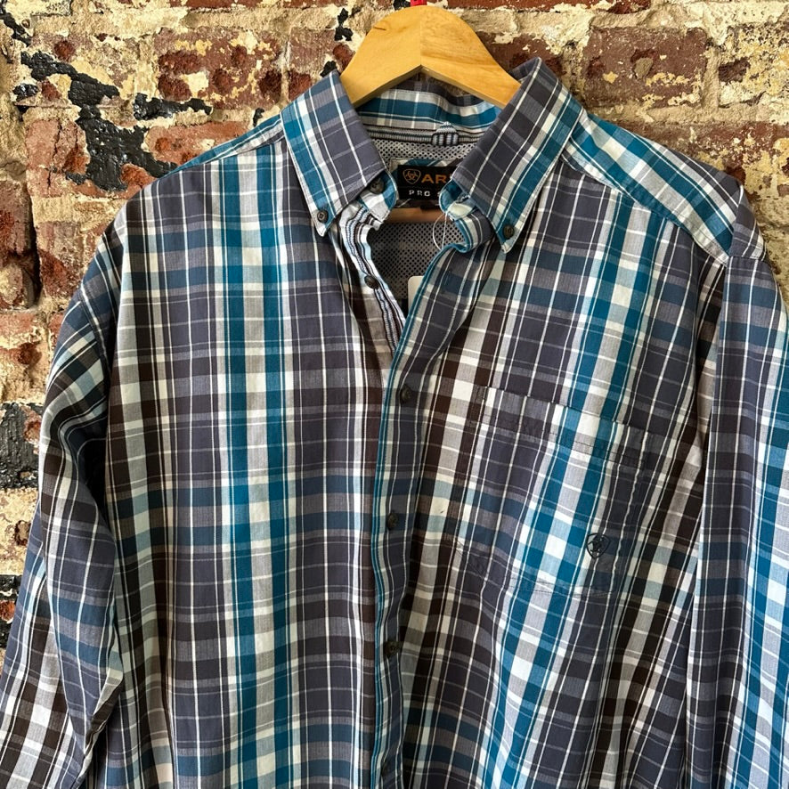 Ariat Pro Shirt Mens Large Button Down plaid Western Cowboy Rodeo long sleeve
