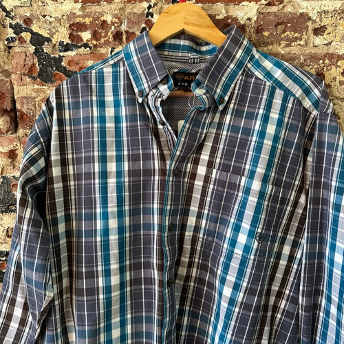 Ariat Pro Shirt Mens Large Button Down plaid Western Cowboy Rodeo long sleeve