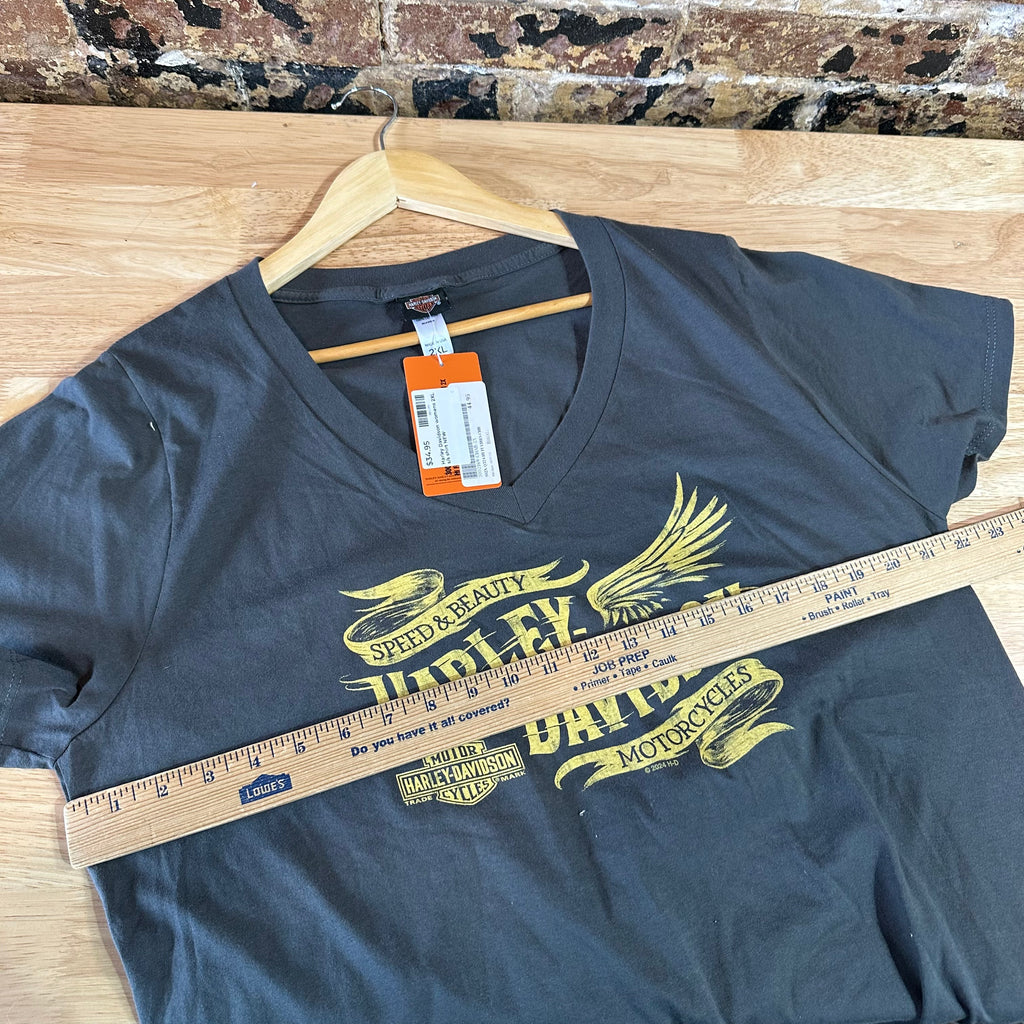 Harley Davidson Women's 2XL Short Sleeve Gray T-Shirt V-Neck NEW
