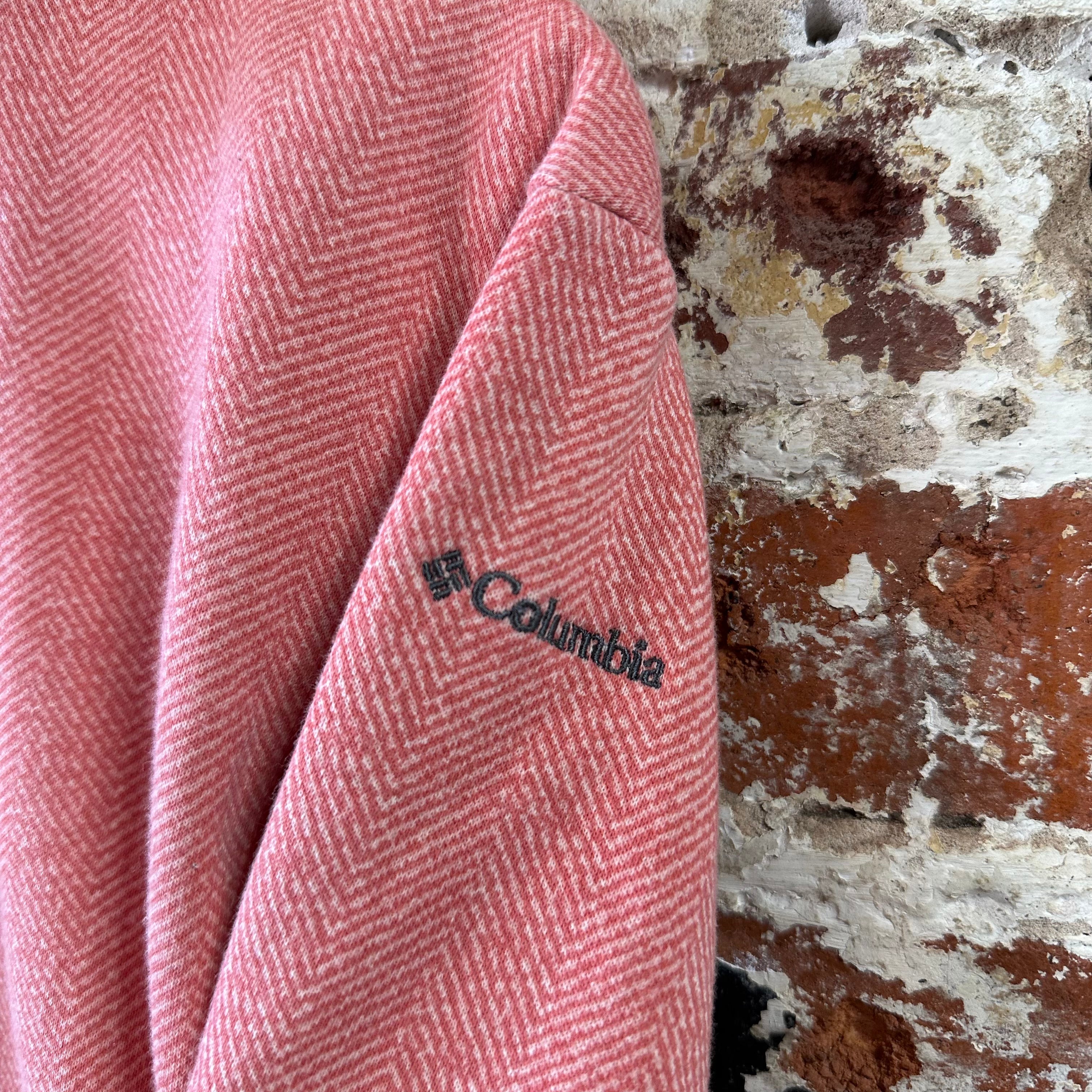 Columbia Womens Small Sweatshirt Pullover Pink Herringbone Lodge Funnel Neck