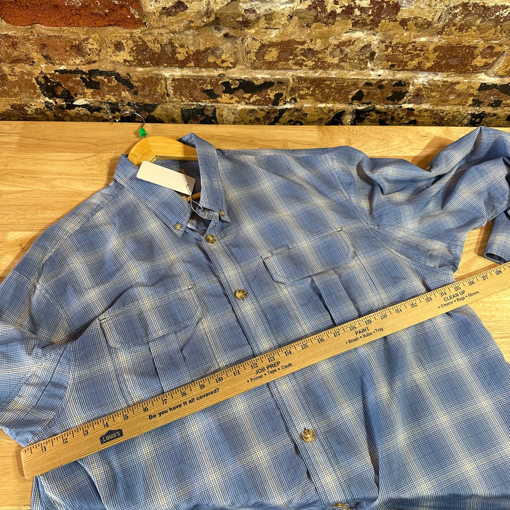 Duluth Trading Mens XL Button Down Shirt Blue Plaid Long sleeve Nylon