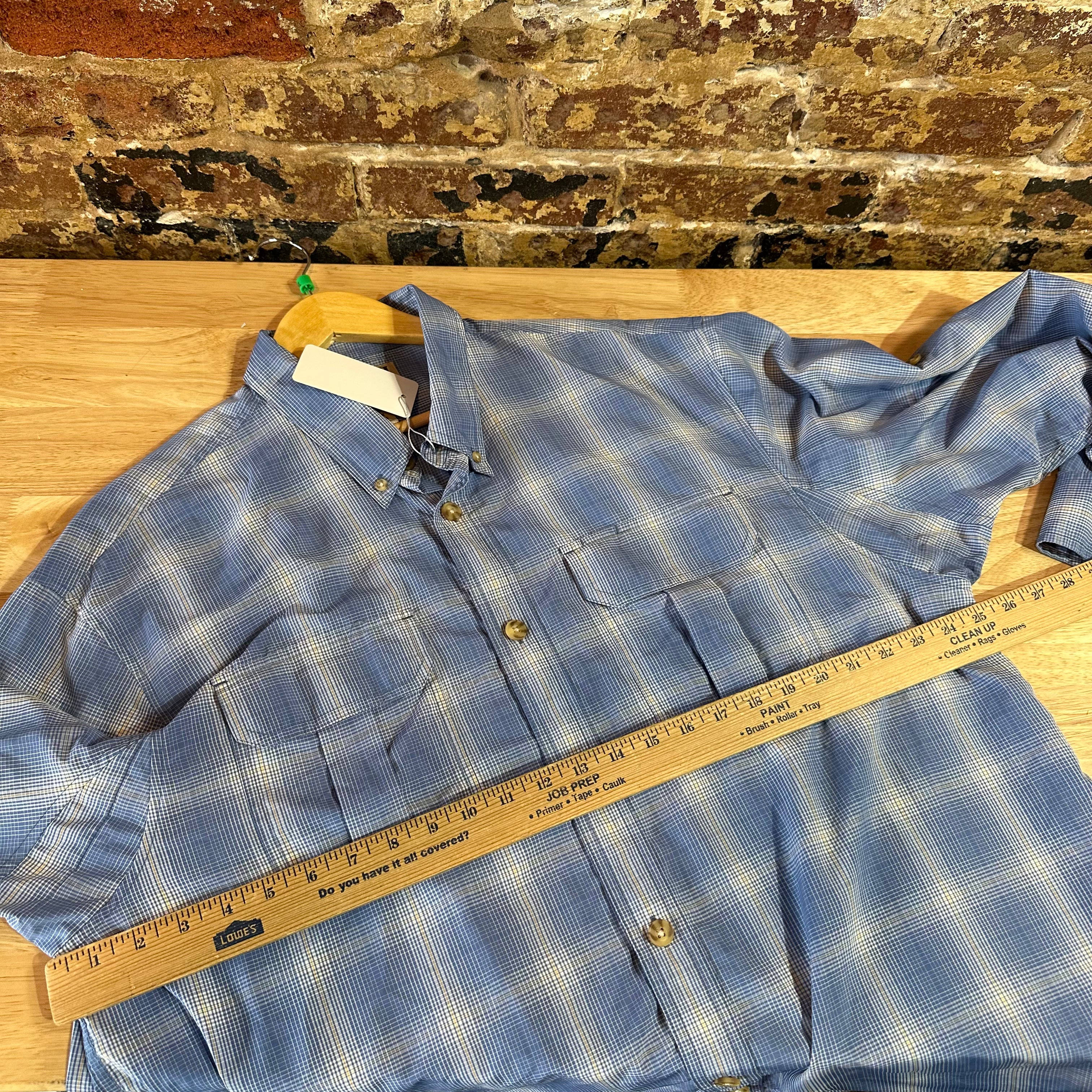 Duluth Trading Mens XL Button Down Shirt Blue Plaid Long sleeve Nylon