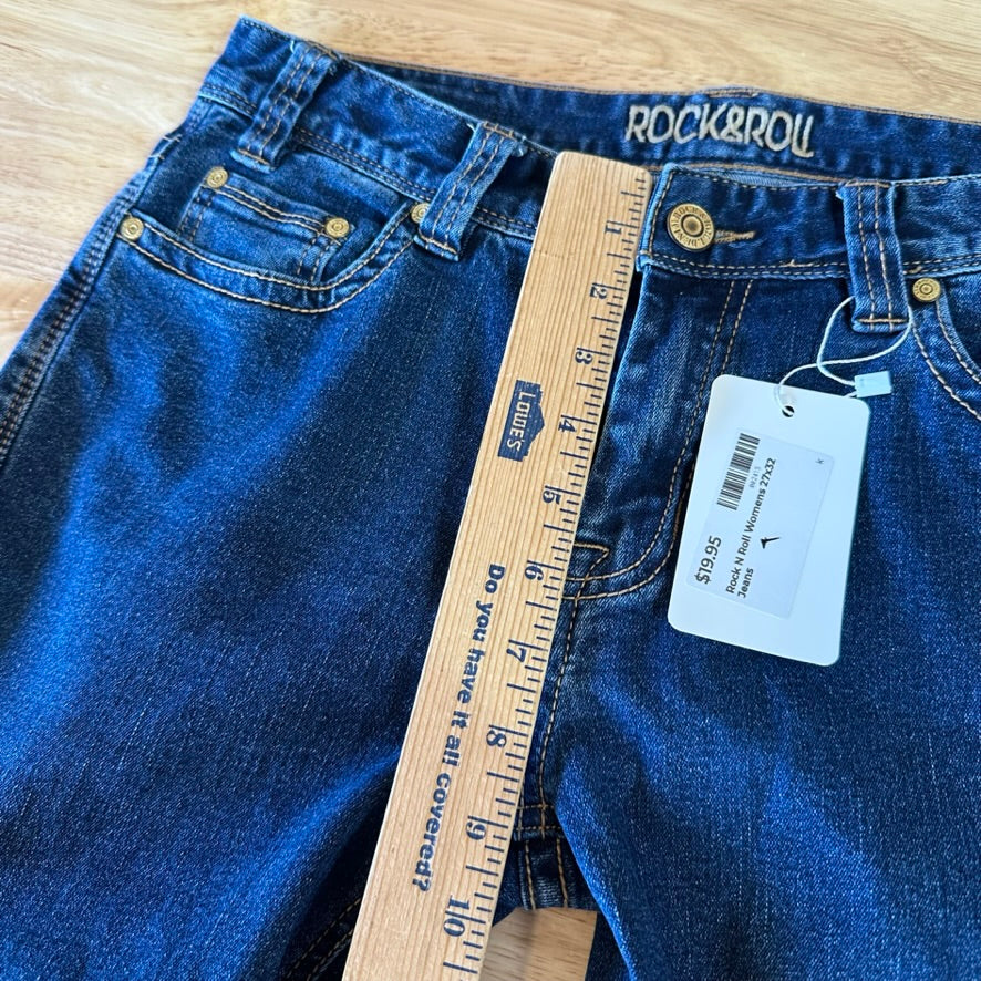 Rock & Roll Cowgirl Boyfriend Jeans Womens 27x32 Blue Denim Stretch Thick Stitch