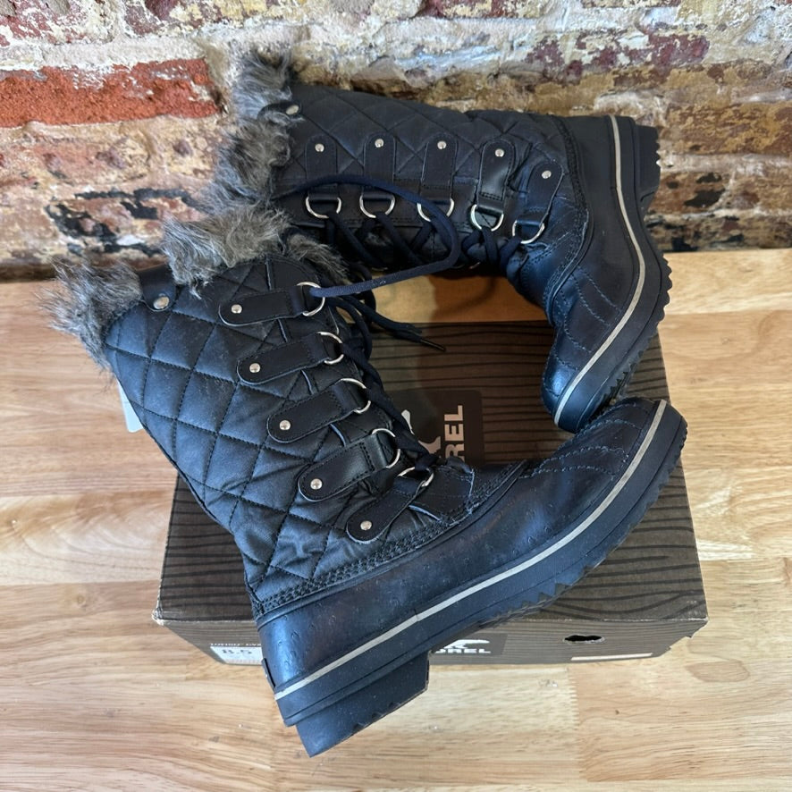 Sorel Tofino Faux Fur Trimmed Leather Lace Up Boots Size 8.5 Black Waterproof