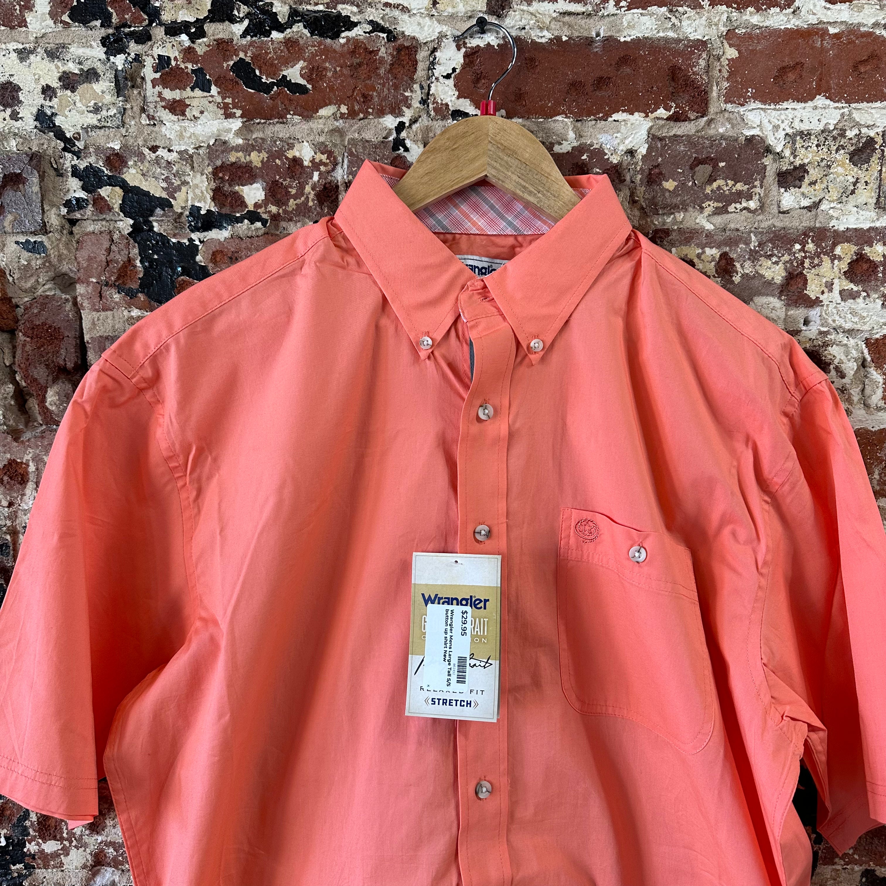 Wrangler George Strait Button Up Shirt Mens Large Tall Western S/S Salmon NEW
