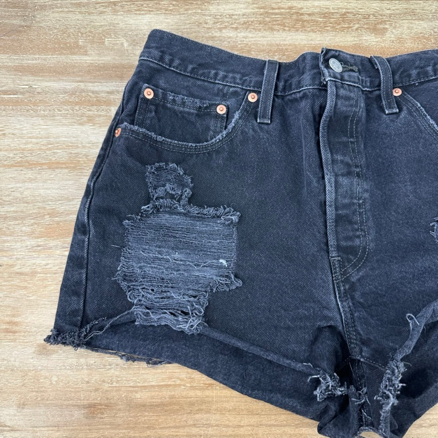 Levi's Cut Off Denim Black Jean Shorts Womens 32 Distressed - 33x2"