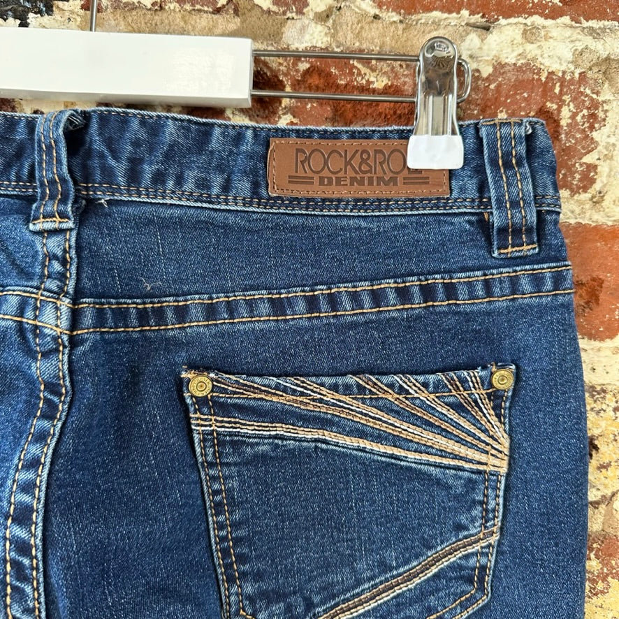 Rock & Roll Cowgirl Boyfriend Jeans Womens 27x32 Blue Denim Stretch Thick Stitch