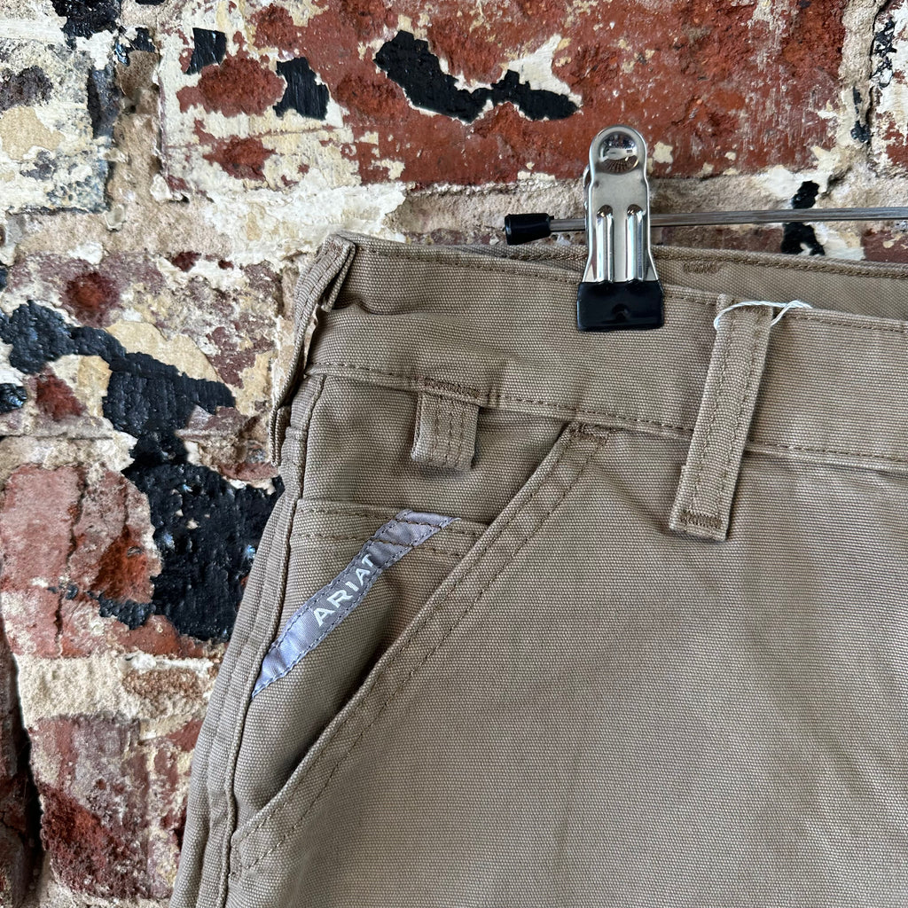 ARIAT REBAR Made Tough Work Shorts Carpenter Tan Perfect Rise Womens 30 (33x6)