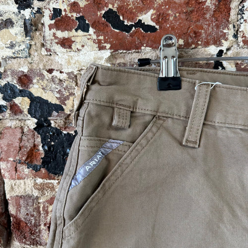 ARIAT REBAR Made Tough Work Shorts Carpenter Tan Perfect Rise Womens 30 (33x6)