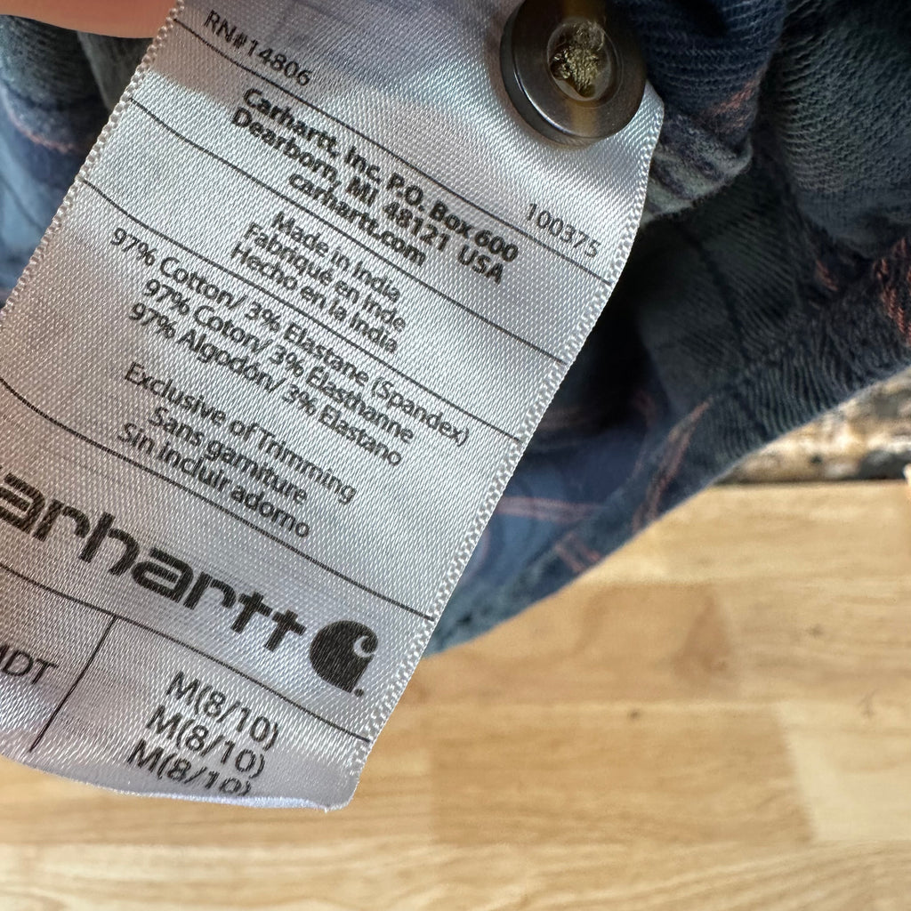Carhartt Womens Medium Button Up Flannel Shirt Blue Plaid long sleeve