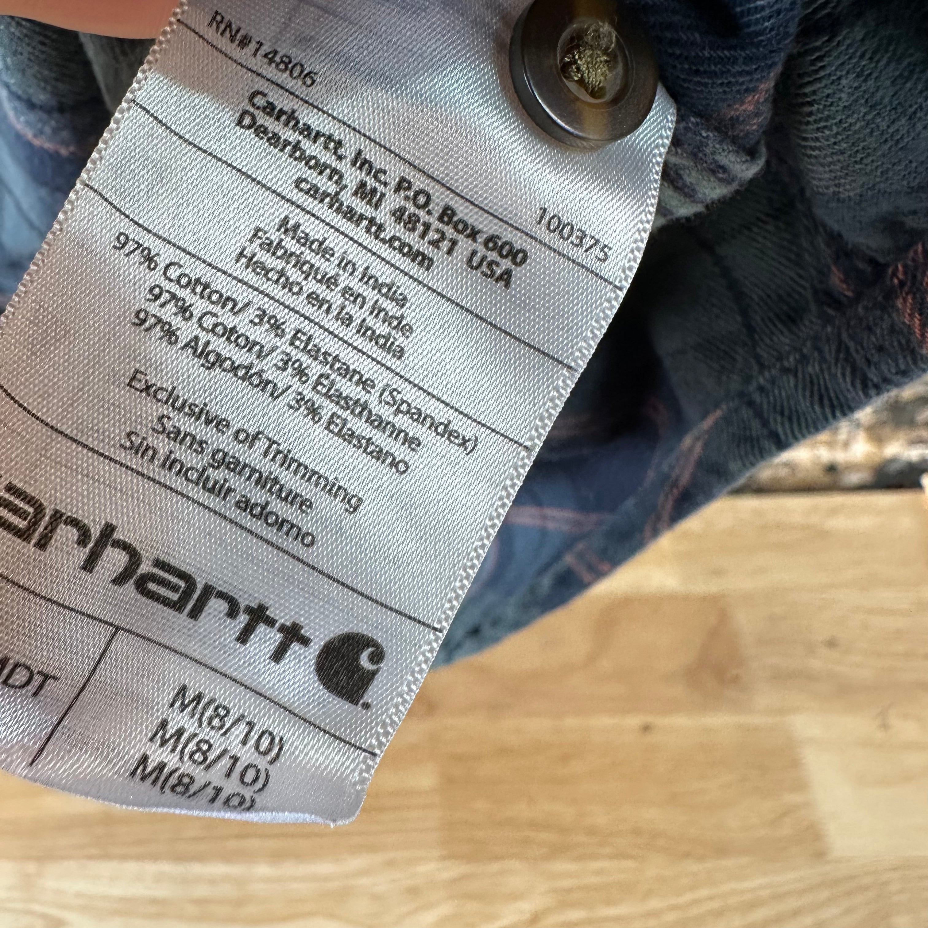 Carhartt Womens Medium Button Up Flannel Shirt Blue Plaid long sleeve