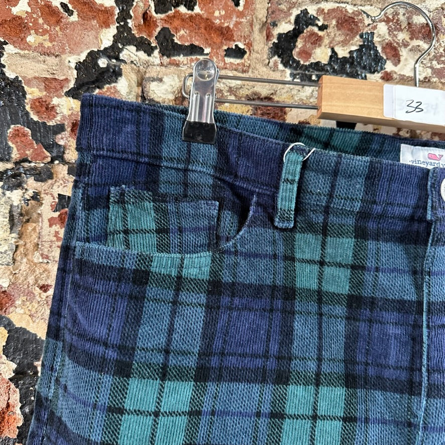 Vineyard Vines Straight Crop Women’s 33 Corduroy Pants Plaid Blue Green Holiday