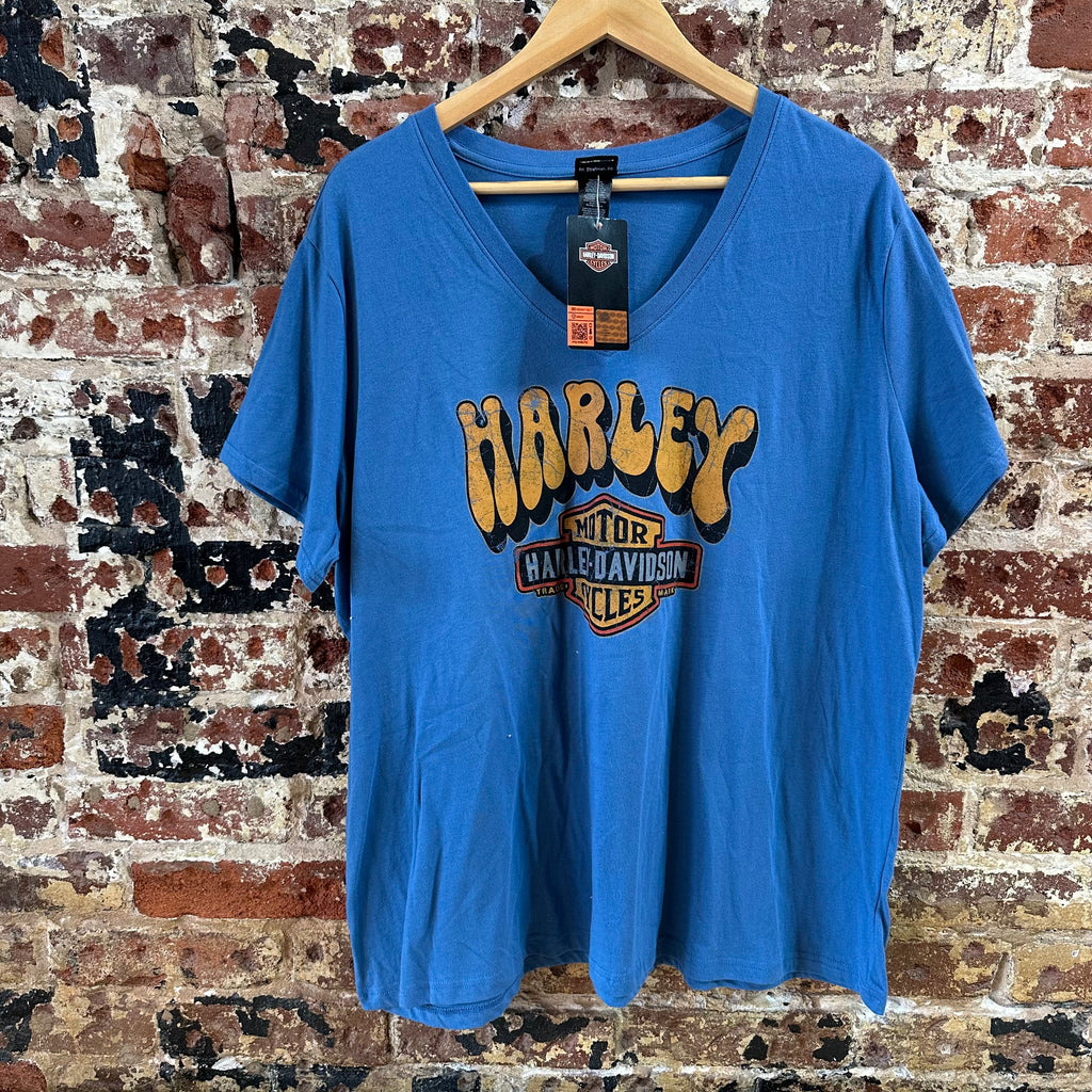 Harley Davidson Women's 2XL Short Sleeve Blue T-Shirt V-Neck NEW