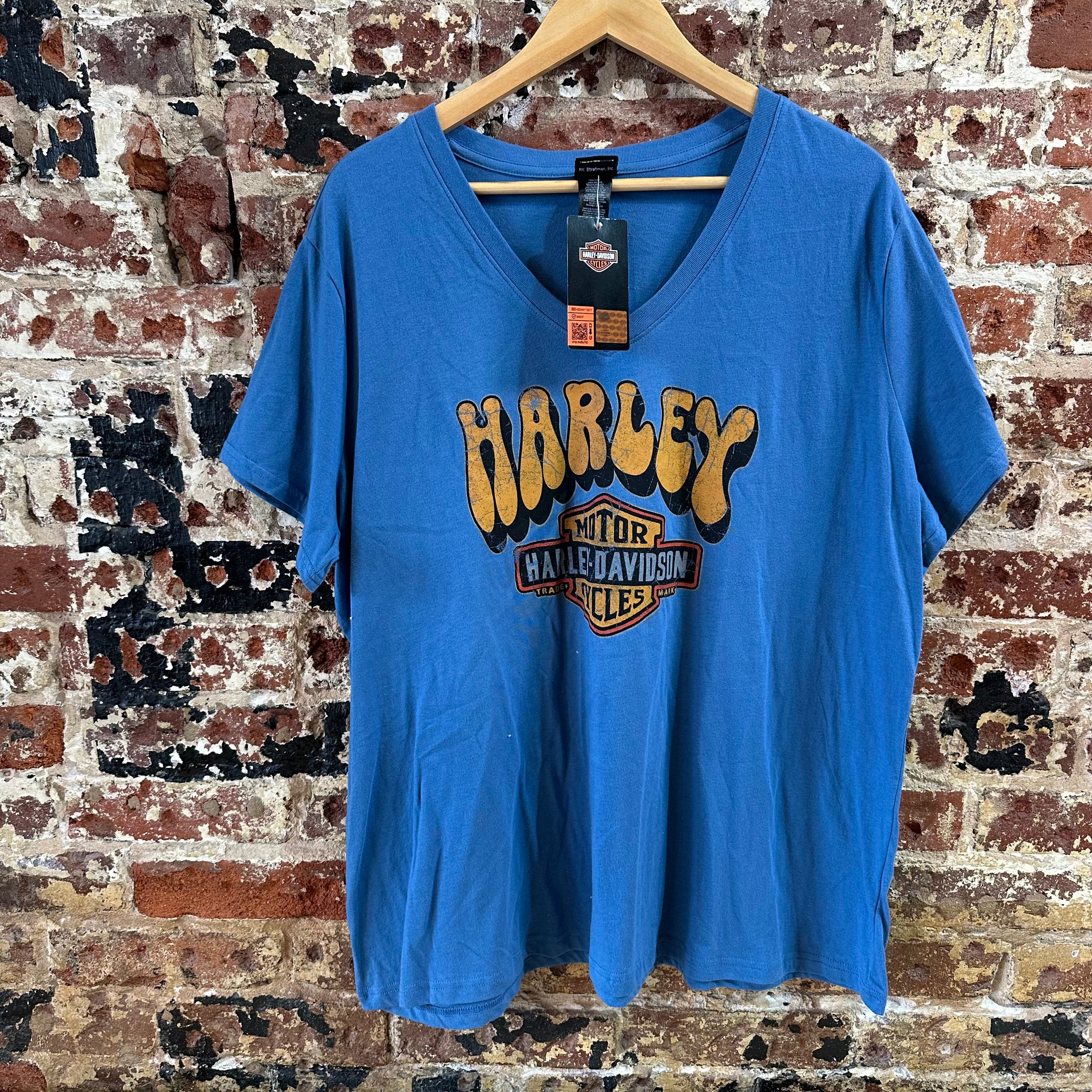 Harley Davidson Women's 2XL Short Sleeve Blue T-Shirt V-Neck NEW