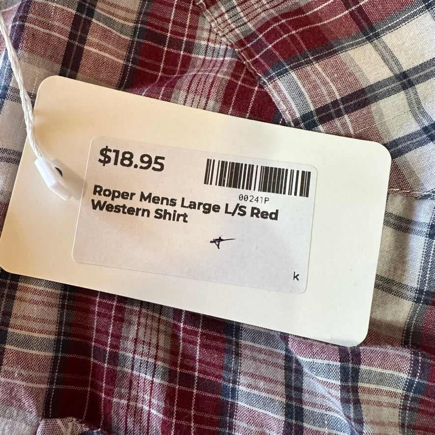 Roper Pearl Snap Shirt Men's Large Red Plaid Western Long Sleeve Pocket
