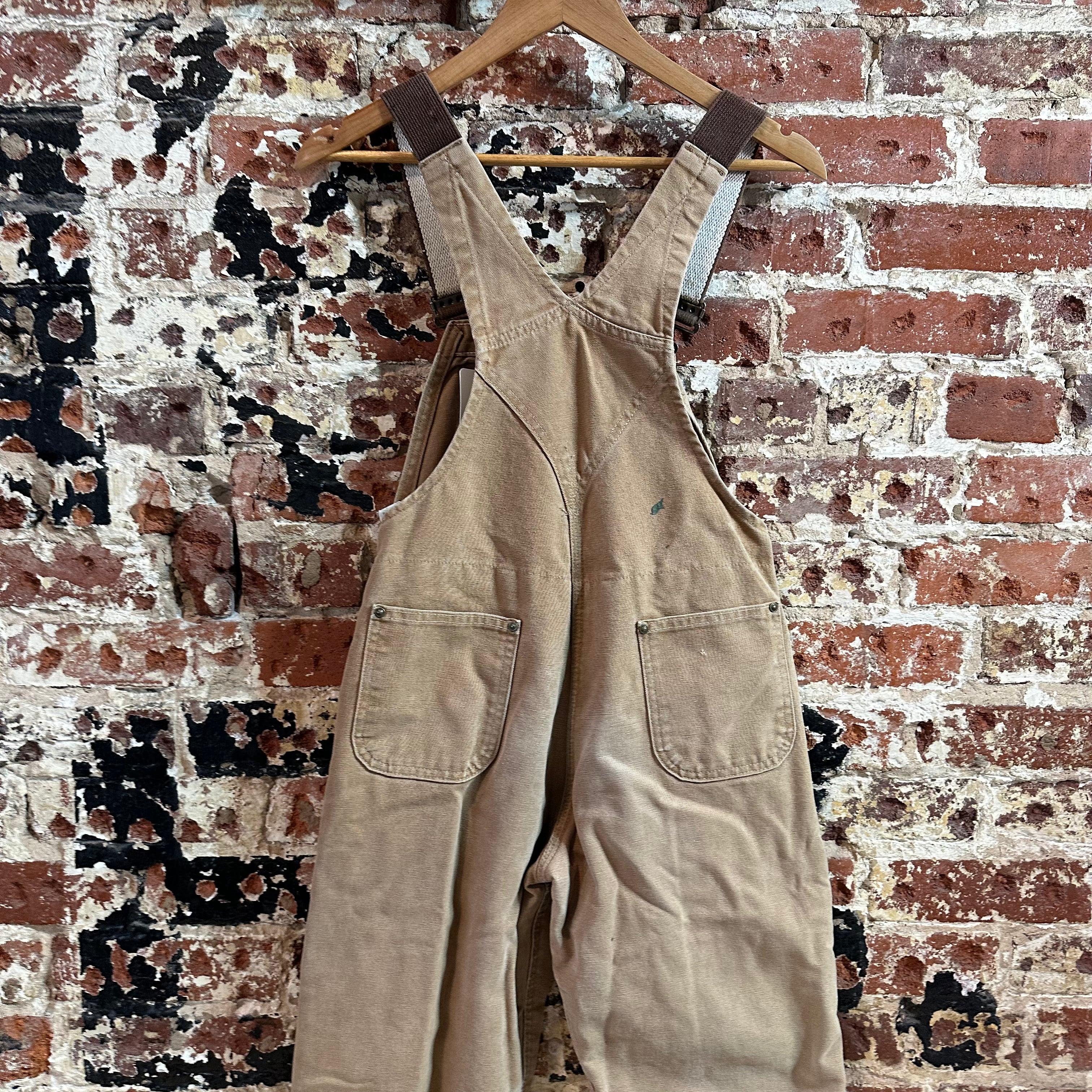 Vintage Carhartt Boy's Large Brown Bib Insulated Overalls Double Knee Farm Bibs