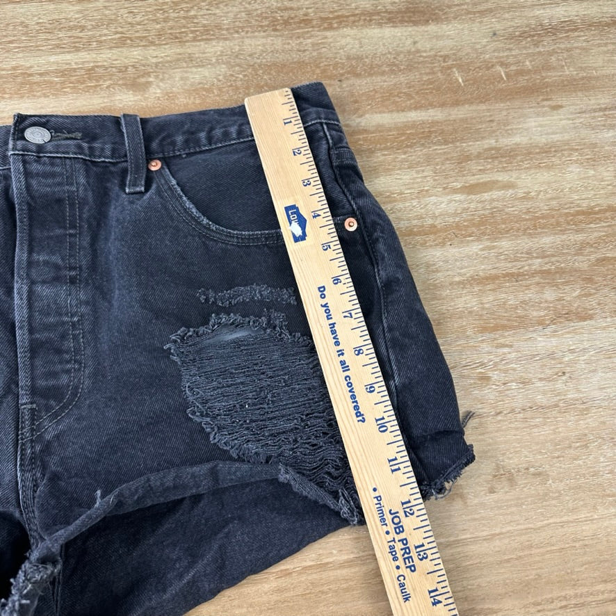 Levi's Cut Off Denim Black Jean Shorts Womens 32 Distressed - 33x2"