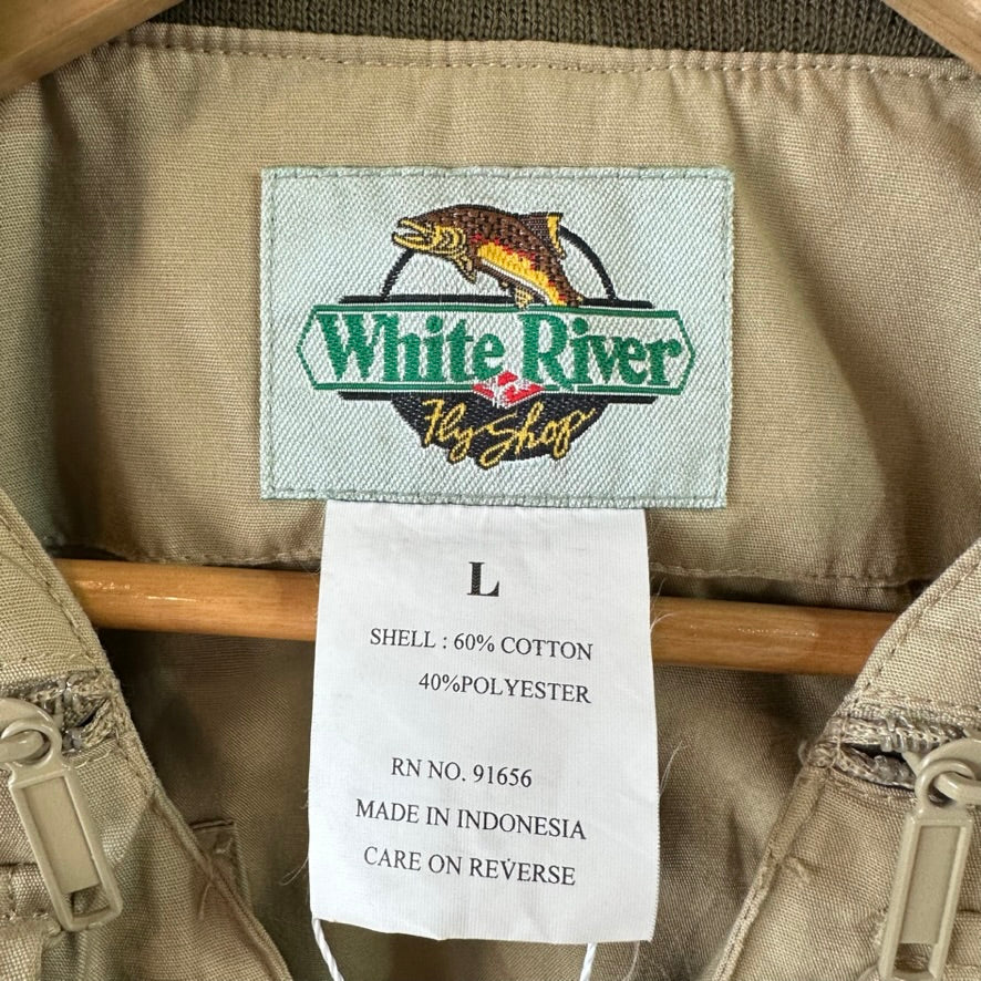 White River Fly Shop Fishing Vest Tan Multi-Pocket Utility Outdoor Size L