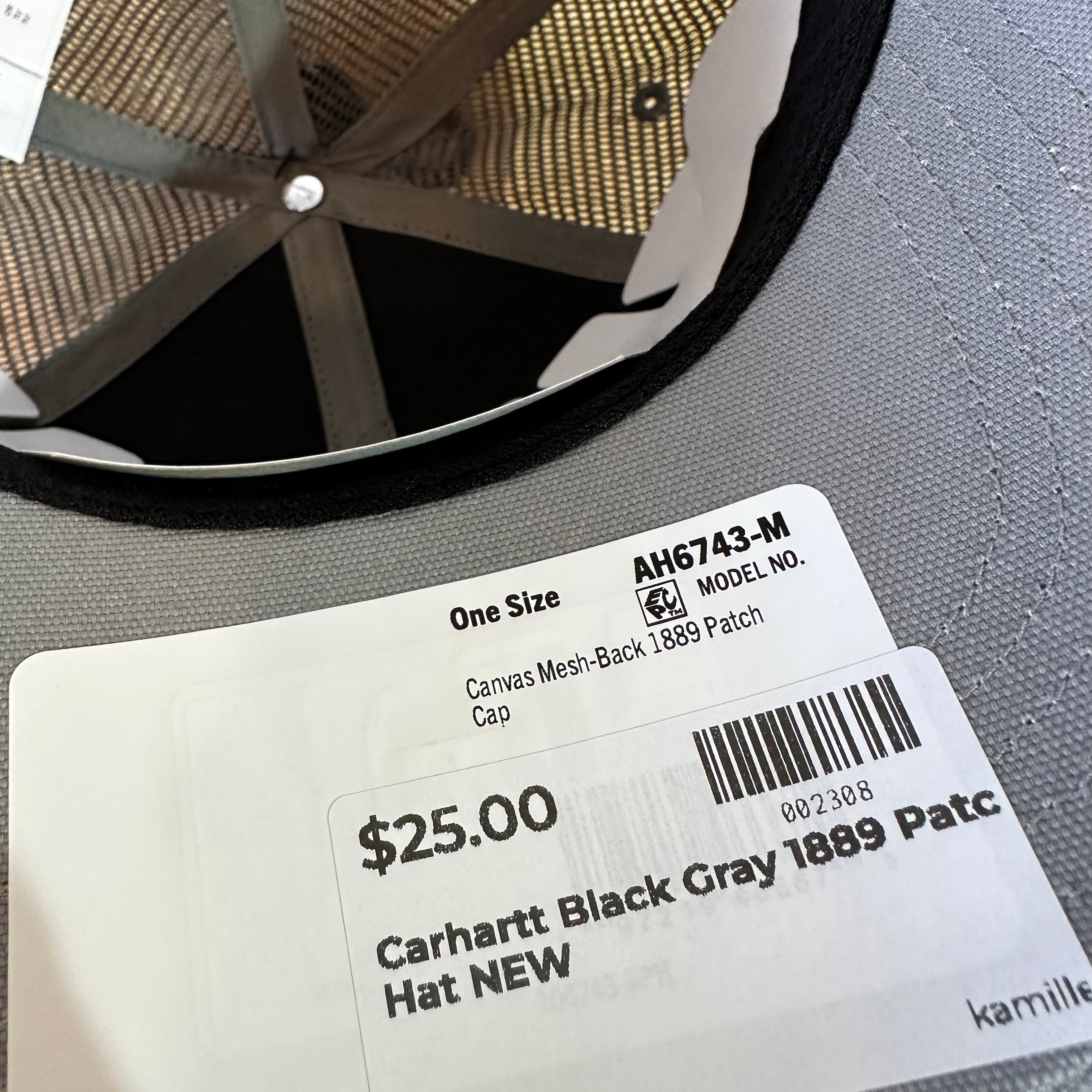 Carhartt Mens 1889 Black Gray Patch Snapback hat&nbsp;