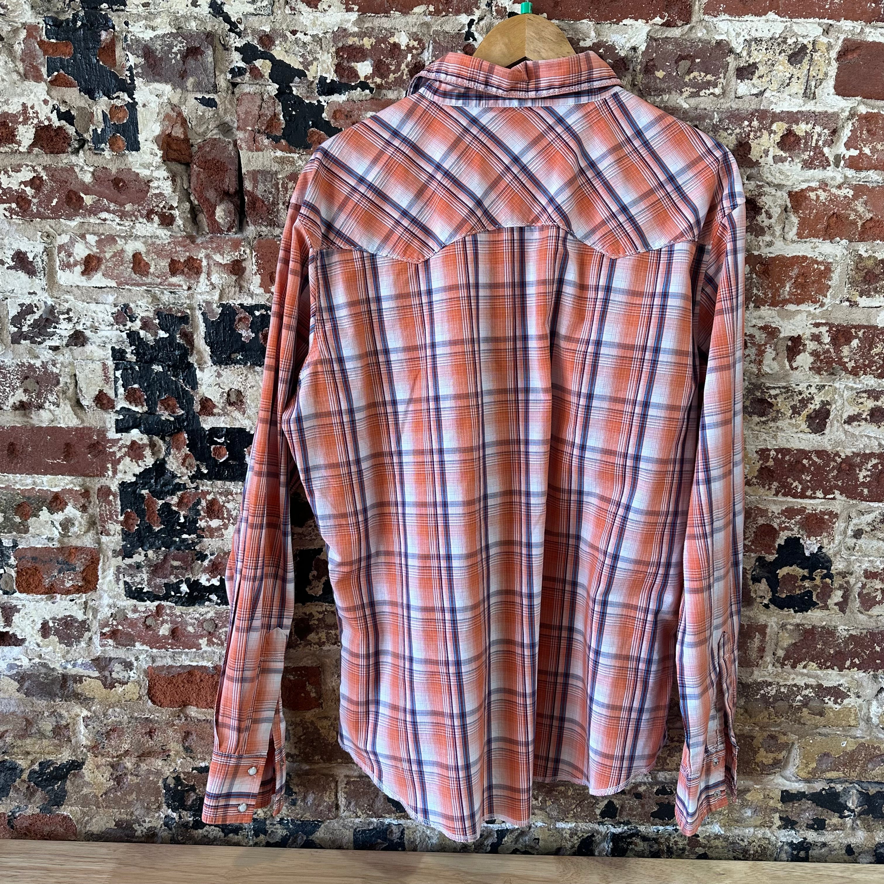 Wrangler Shirt Mens XL Long Sleeve Button Pocket Rockabilly Western Snap Orange