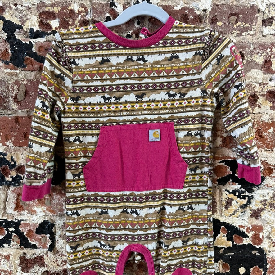 Carhartt Long Sleeve Horse one piece Girls 24M Outdoor Toddler Pink Bodysuit