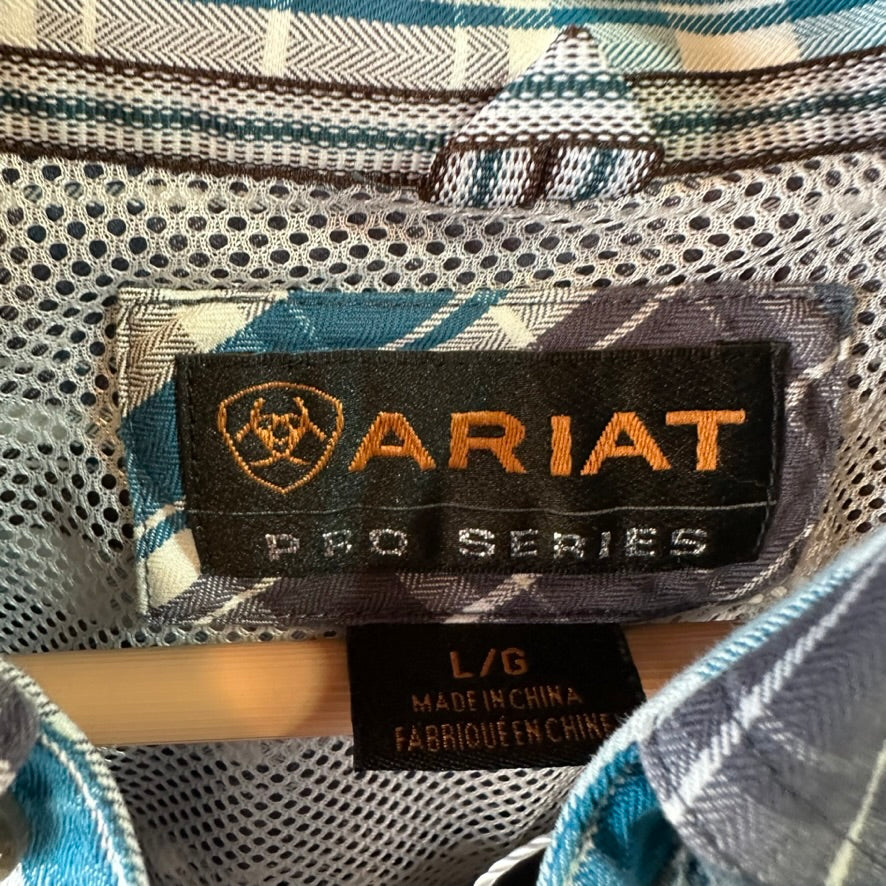 Ariat Pro Shirt Mens Large Button Down plaid Western Cowboy Rodeo long sleeve