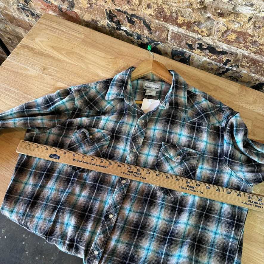 Wrangler Wrancher Flannel Shirt Mens XL Pearl Snap Button Long Sleeve Plaid
