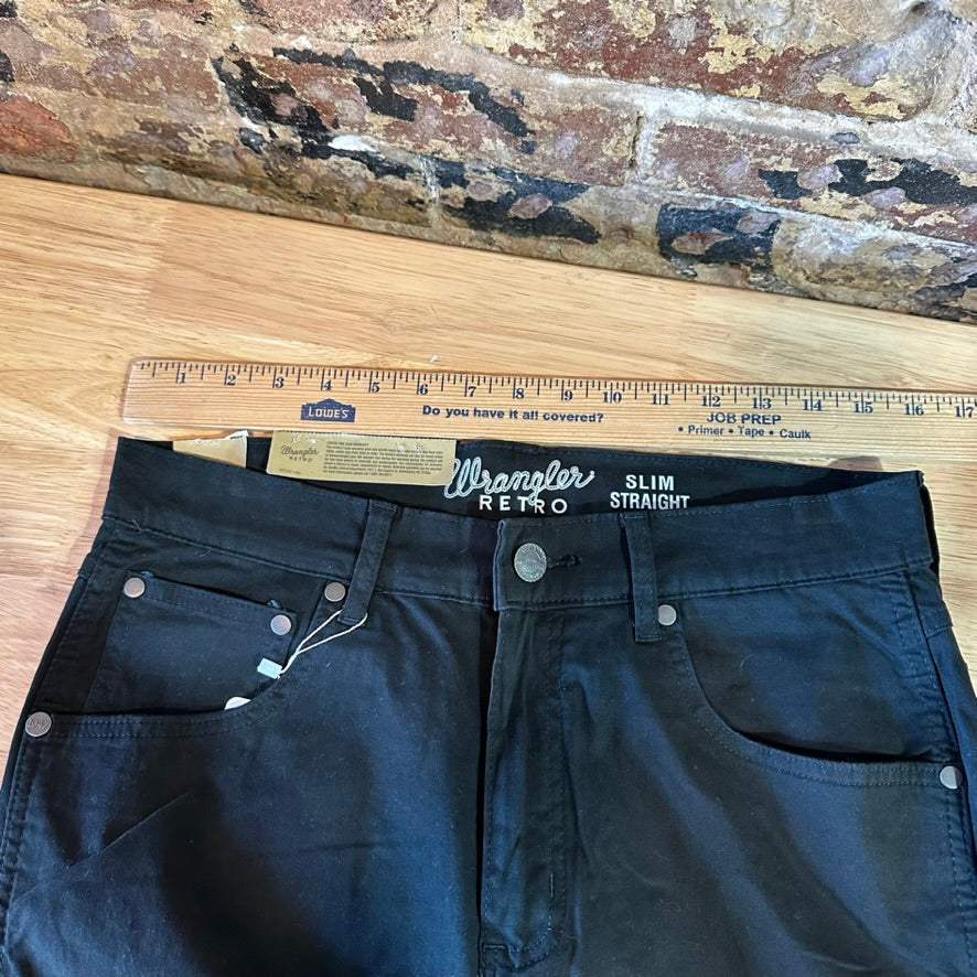 Wrangler Retro Black Jeans Pants Mens 30x38 Slim Straight Denim Lightweight NWT