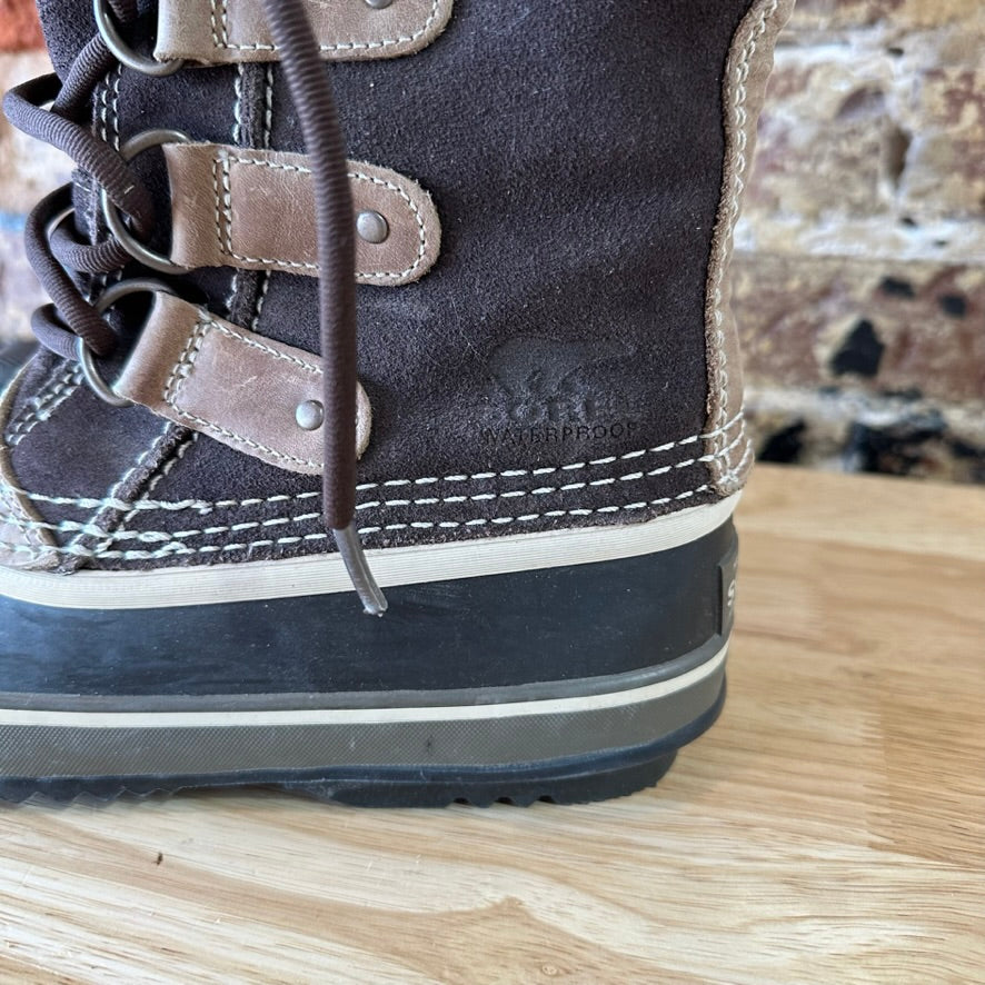 Sorel Joan Of Arctic Faux Fur Trimmed Leather Lace Up Boots Size 7 Brown