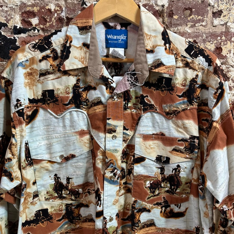 VTG Wrangler Men's Large Horse Print Western Shirt