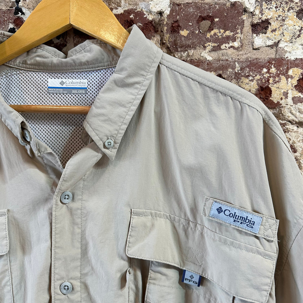 Columbia PFG Short Sleeve Outdoor Button Up Shirt Tan Mens 2XL Fishing