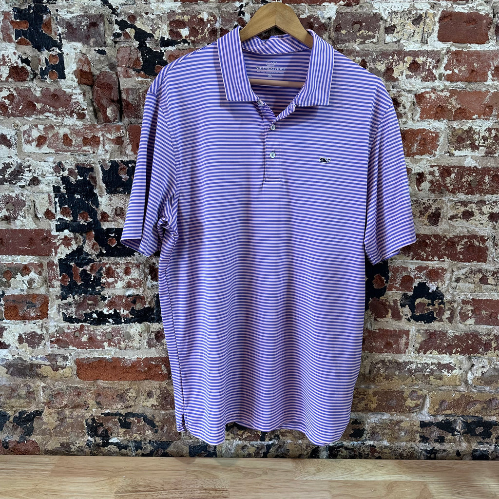 Vineyard Vines Golf Shirt Polo Mens XL Purple Striped Short Sleeve