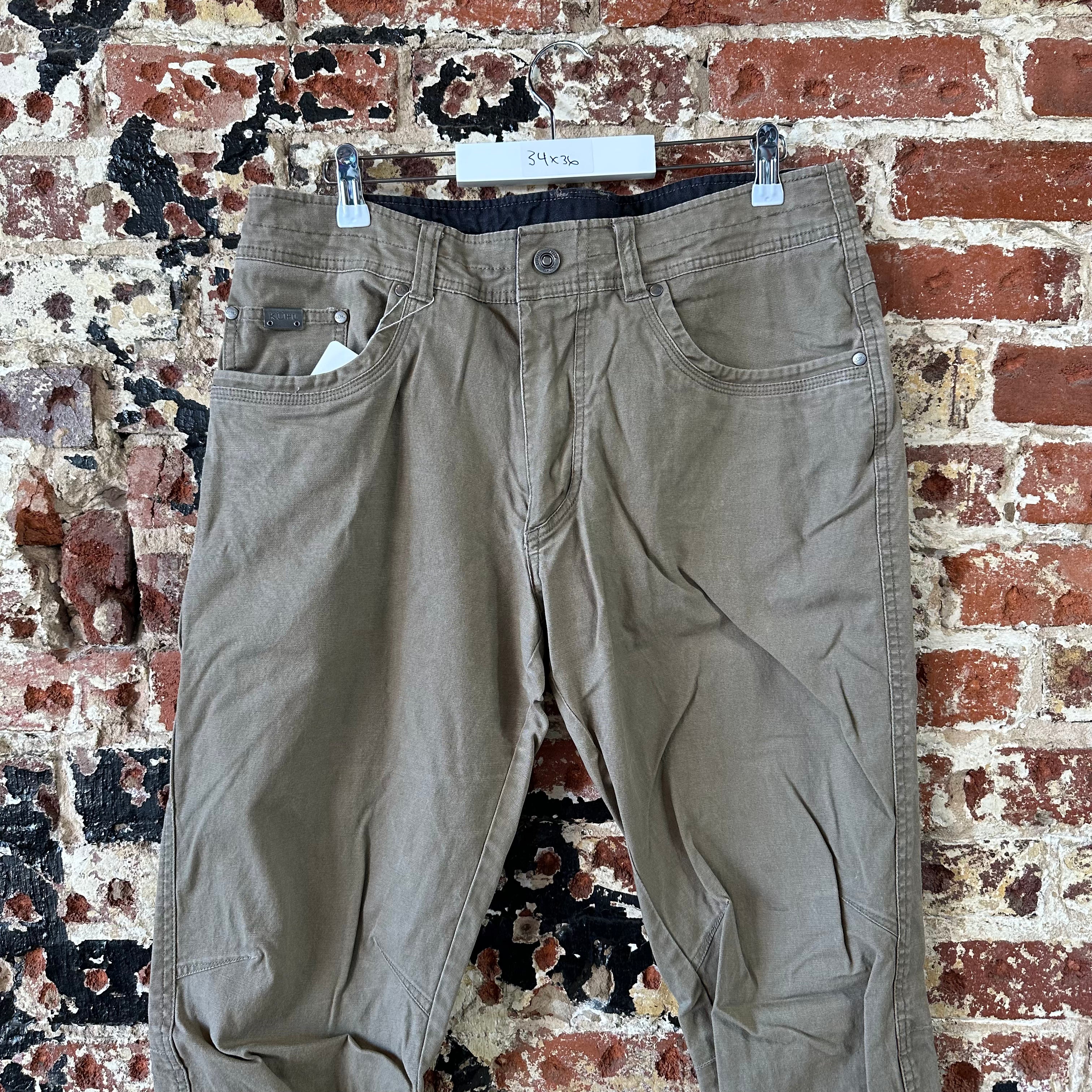 Kuhl Pants Men's 34x36 Tan Free Kanvus Jeans Canvas Stretch Hiking Outdoor