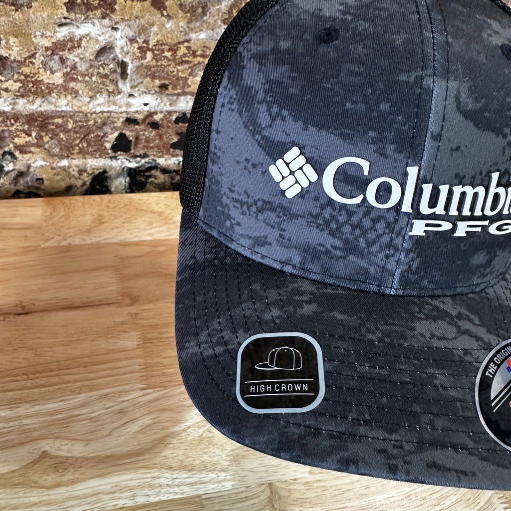 Columbia PFG Hat S/S Black Gray Camo Mesh back Logo NWT