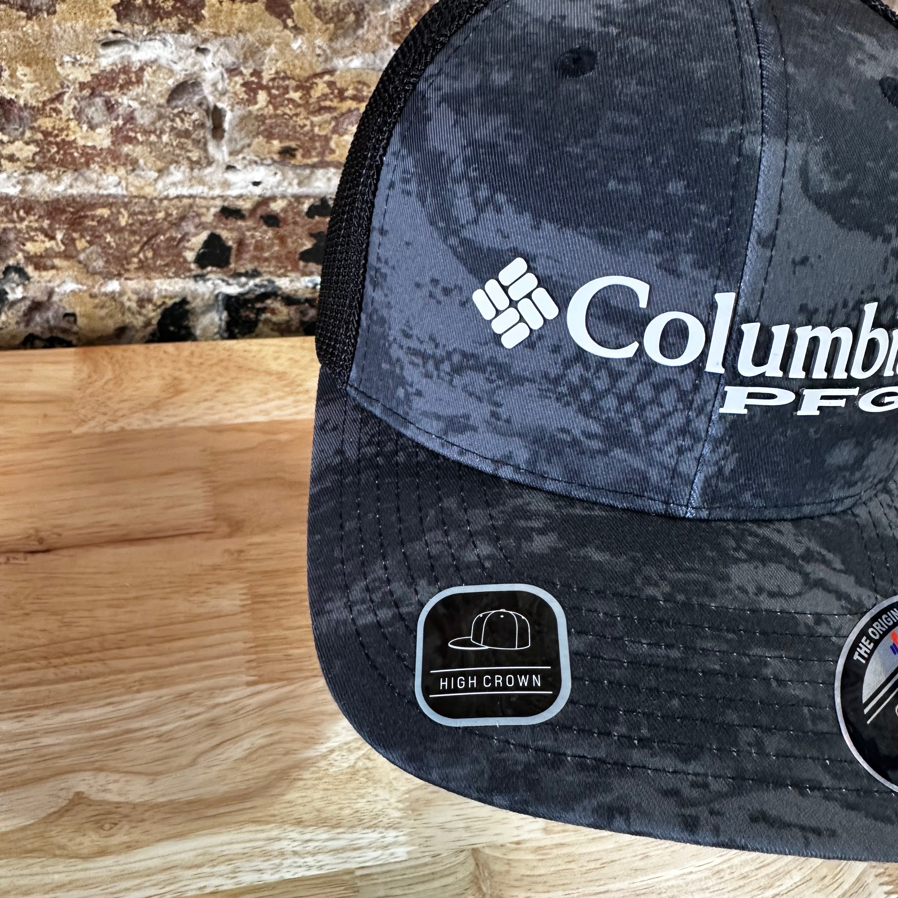 Columbia PFG Hat S/S Black Gray Camo Mesh back Logo NWT