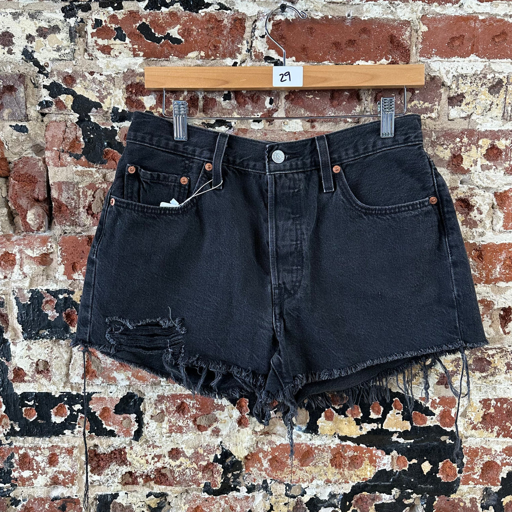 Levi's Cut Off Denim Black Jean Shorts Womens 29 Distressed- 32x2.5"