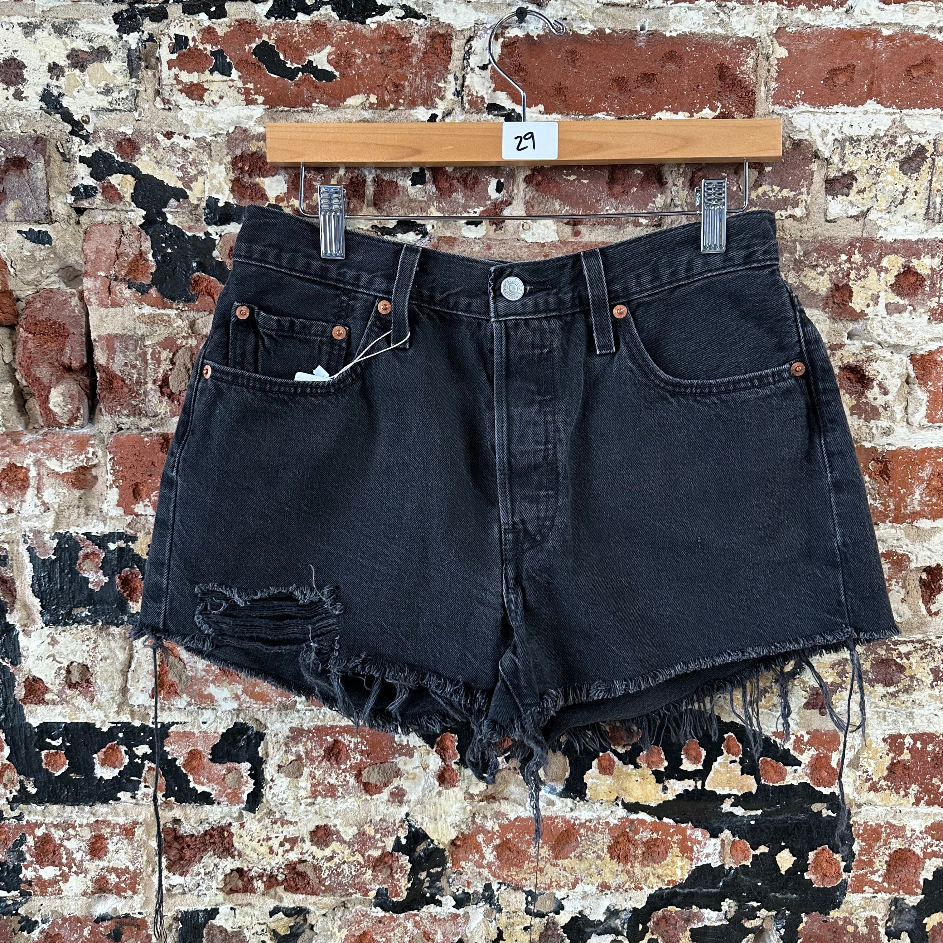 Levi's Cut Off Denim Black Jean Shorts Womens 29 Distressed- 32x2.5"