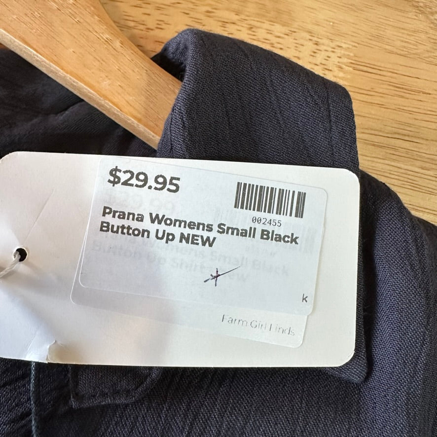 NWT PrAna Fernie Shirt Womens Small Black Crinkle Button Swim Cover Up Tunic Top