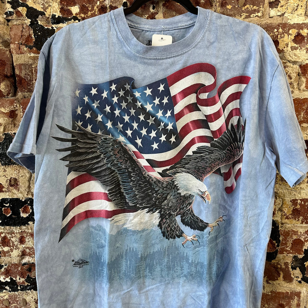 VTG The Mountain T- Shirt Mens XL Blue Eagle Flag Tie Dye 2006 Ted Blaylock